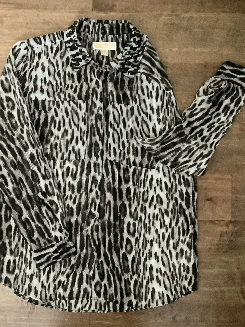 Michael Kors Black and Silver Striped Blouse,M